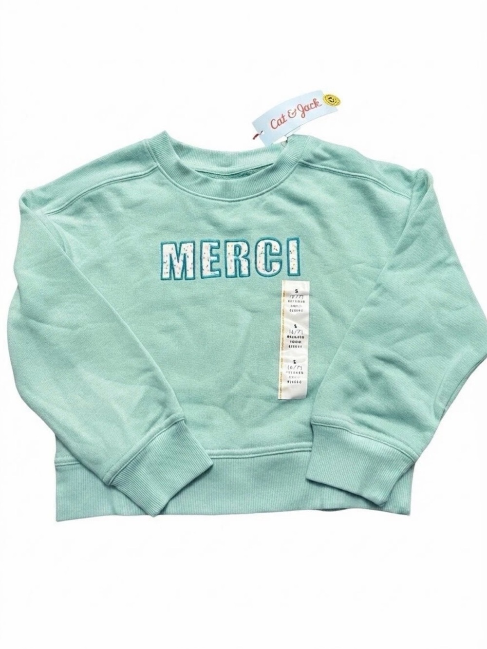 Cat & Jack Kids' Mint 'MERCI' Crewneck Sweatshirt - Small